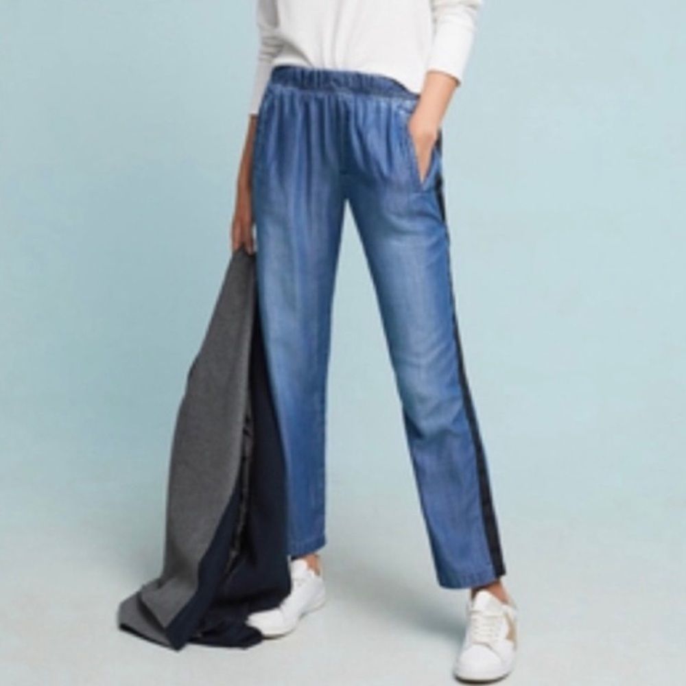 Anthropologie Cloth & Stone Chambray Tapered Pants Blue XS Pullon Comfy Casual